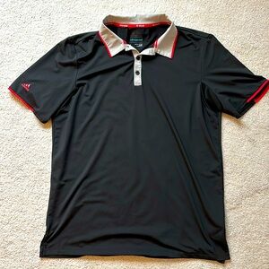 Adidas Climacool polo. Black with grey and red accents. Size L. EUC.